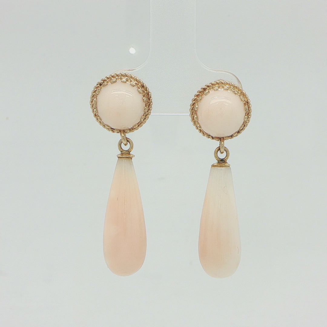 14K Yellow Gold Angel Skin Coral Drop Earrings