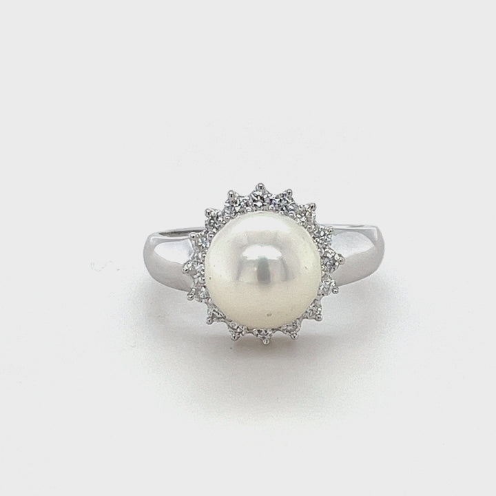 Pearl & Diamond Halo Ring