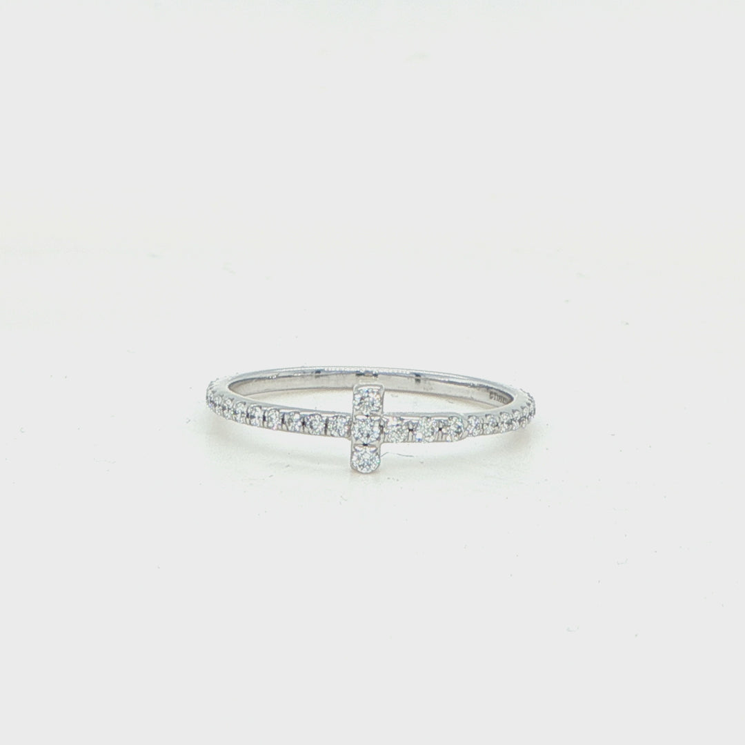 Tiffany & Co. 18K White Gold Diamond T Ring