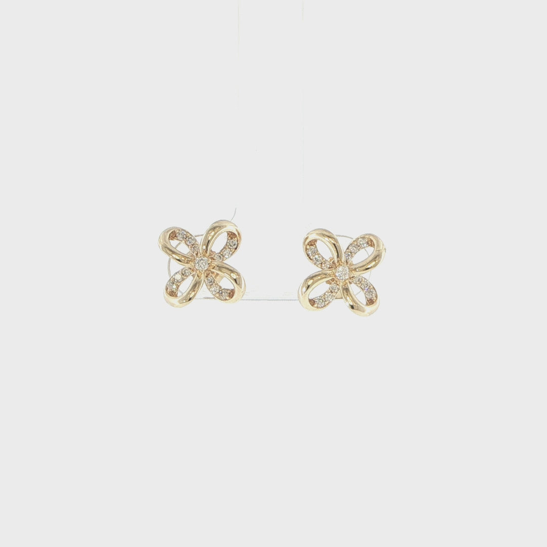 14K Yellow Gold Diamond Ribbon Stud Earrings