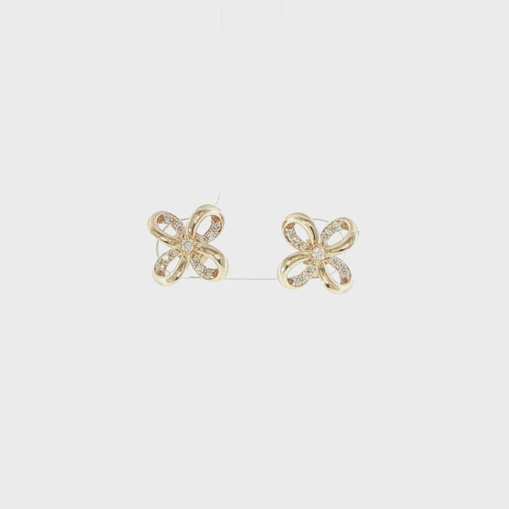 14K Yellow Gold Diamond Ribbon Stud Earrings