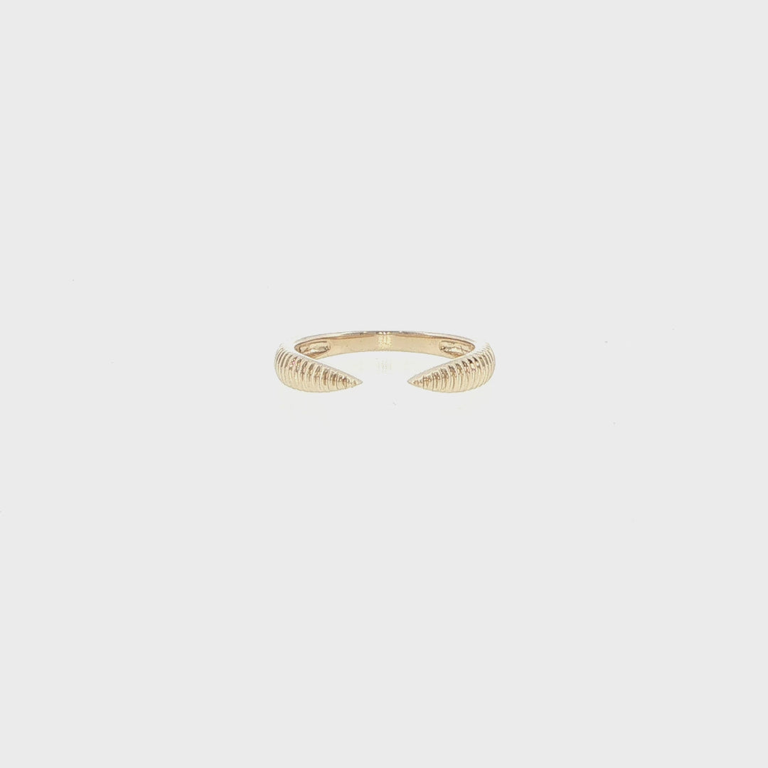 14K Yellow Gold Ridged Open Ring with Tapered Ends