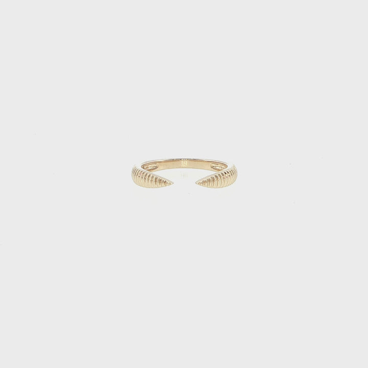 14K Yellow Gold Ridged Open Ring with Tapered Ends