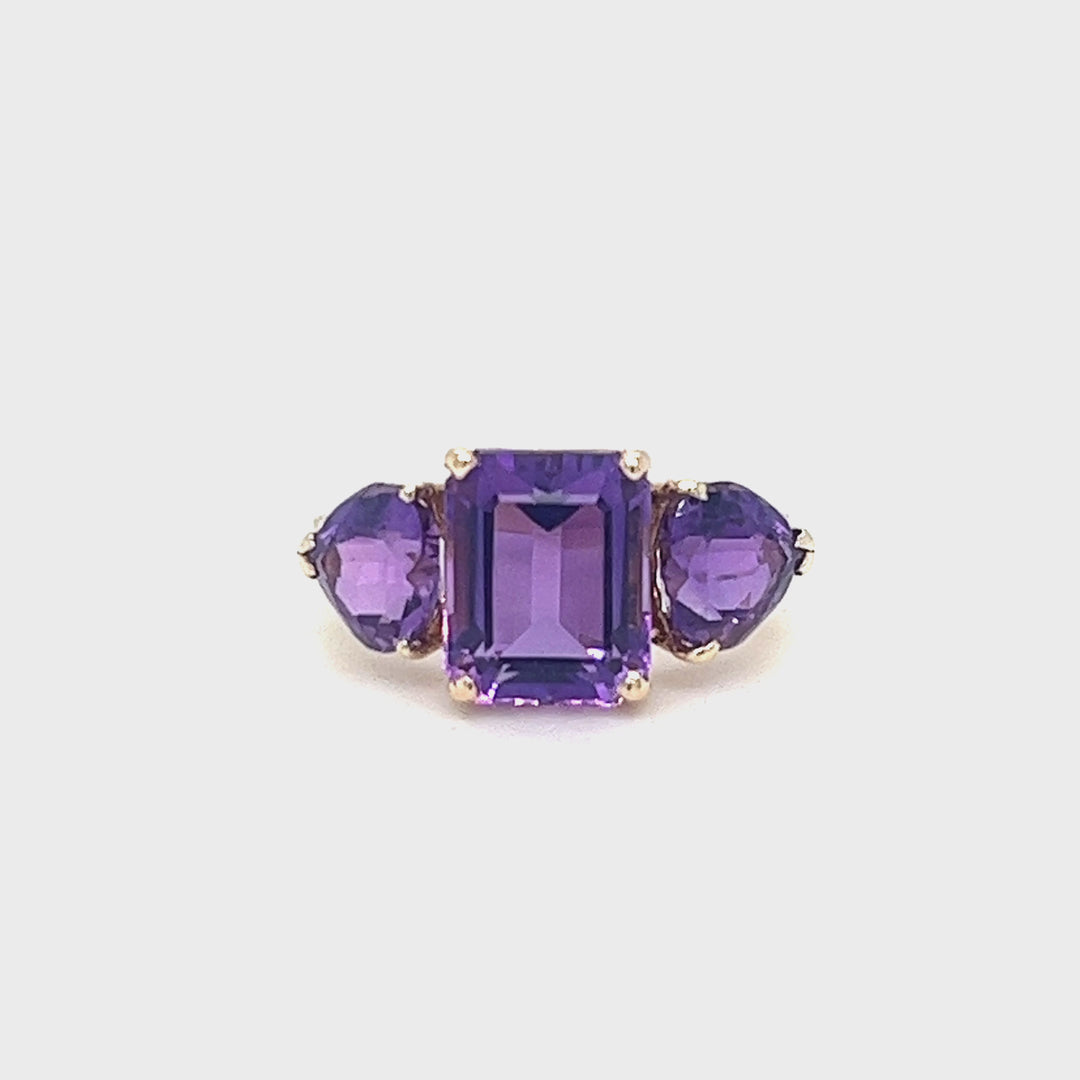 14K Yellow Gold Amethyst 3-Stone Ring