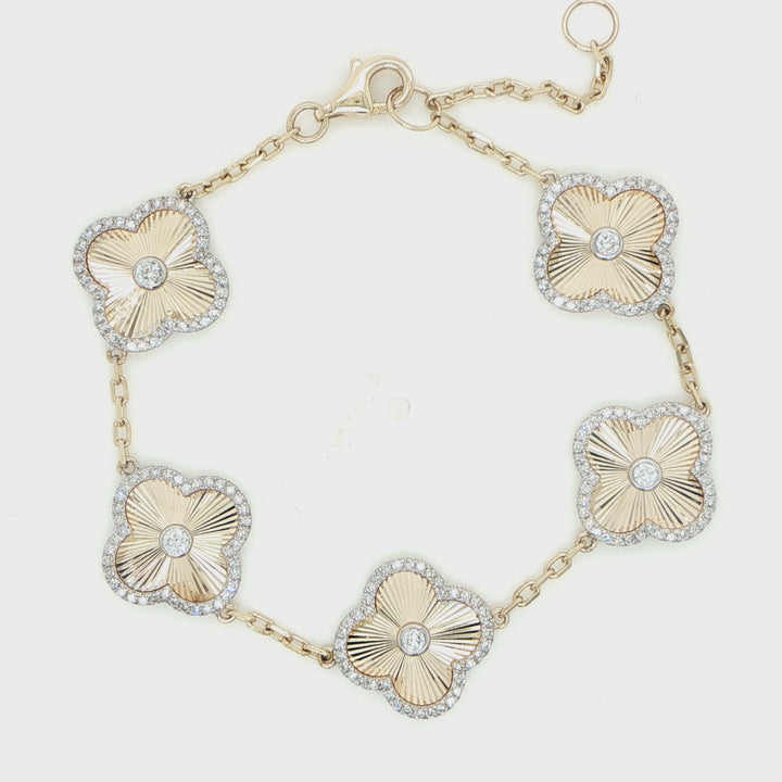 14K Yellow Gold Diamond Clover Bracelet