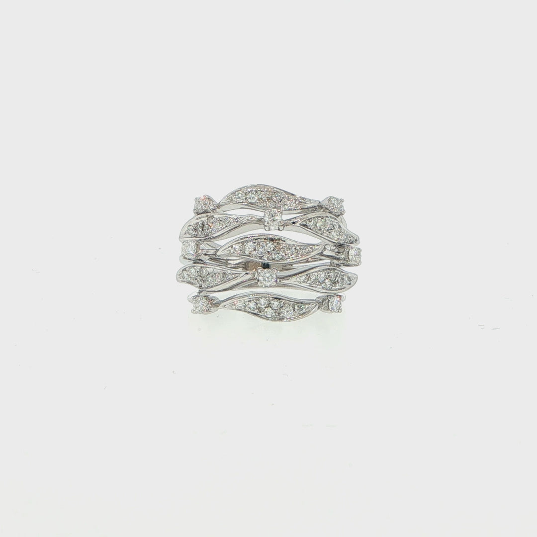18K White Gold Five Row Diamond Ring