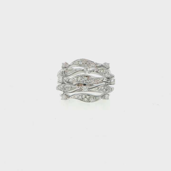 18K White Gold Five Row Diamond Ring