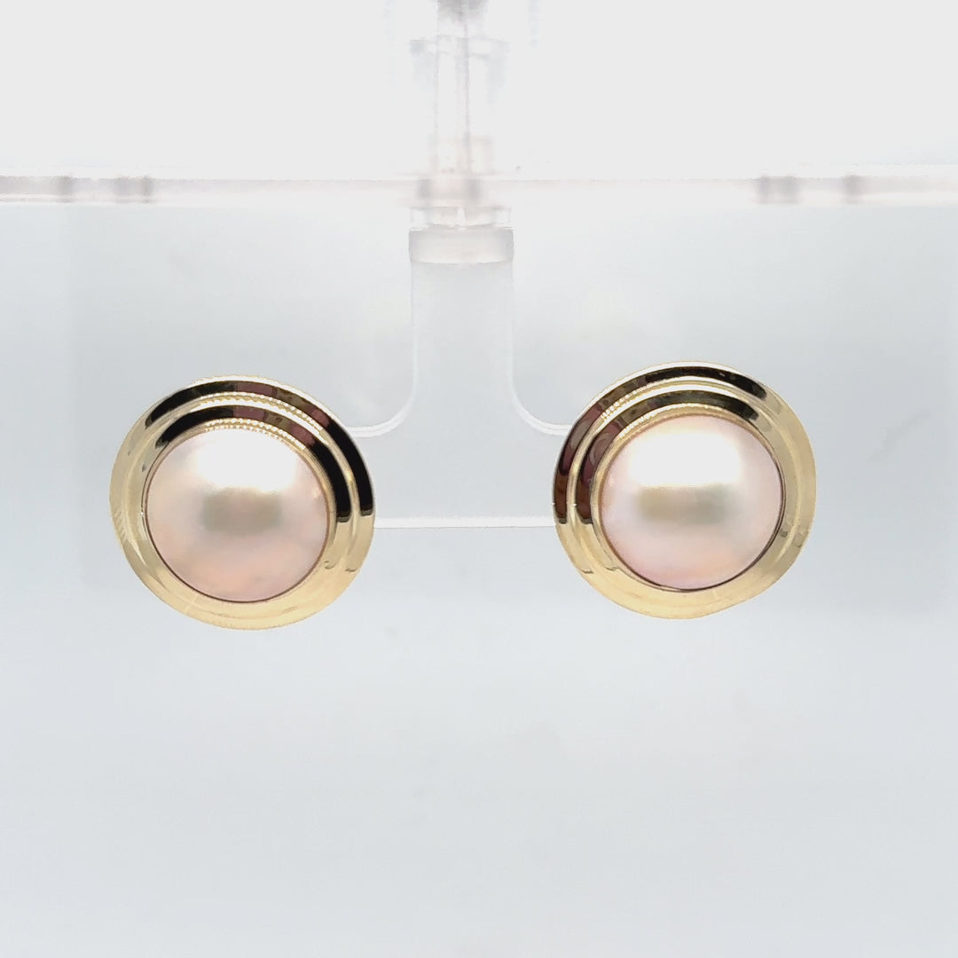 14K Yellow Gold Bezel-Set Mabe Pearl Stud Earrings