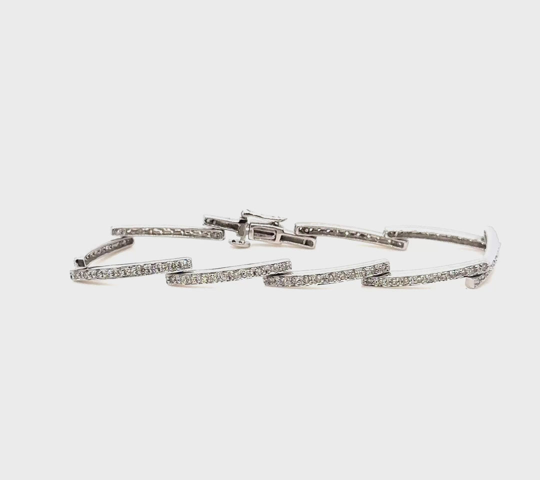 14K White Gold Angle Link Diamond Bracelet