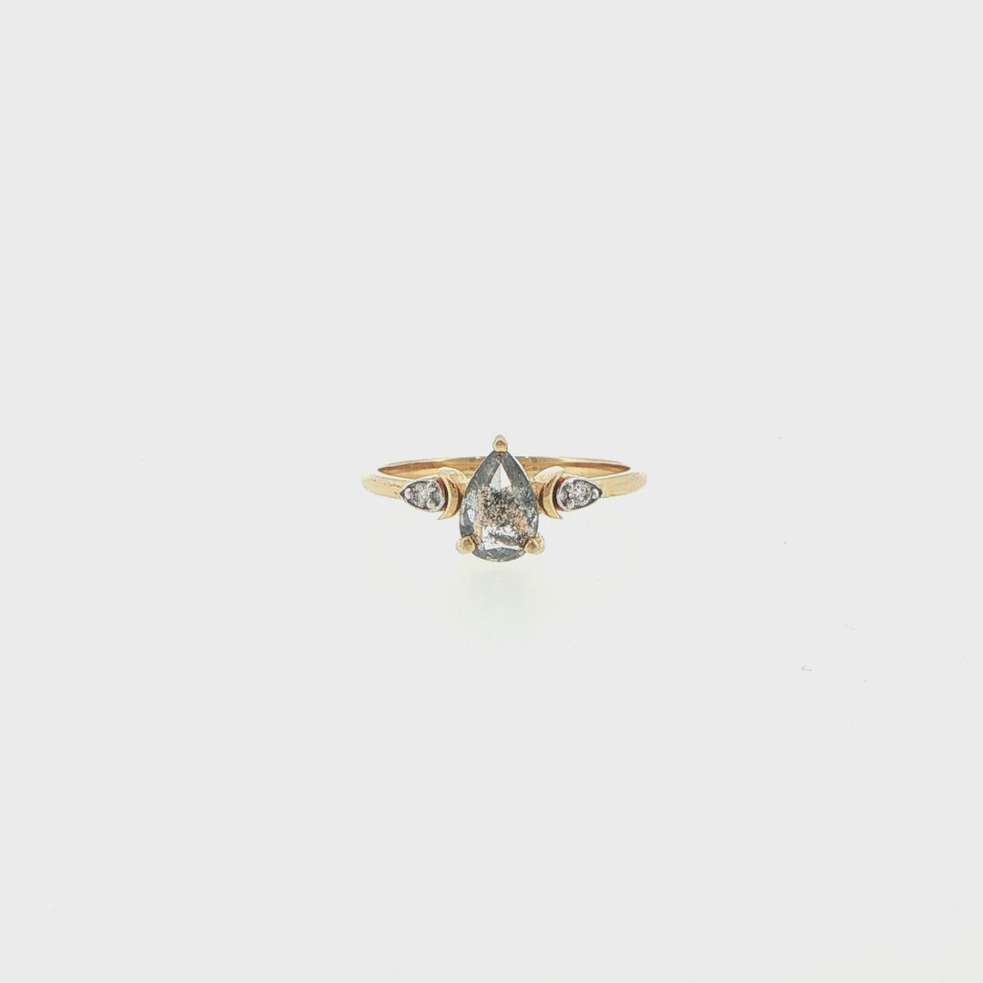 14K Yellow Gold Pear Salt & Pepper Diamond Ring