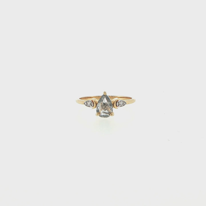 14K Yellow Gold Pear Salt & Pepper Diamond Ring