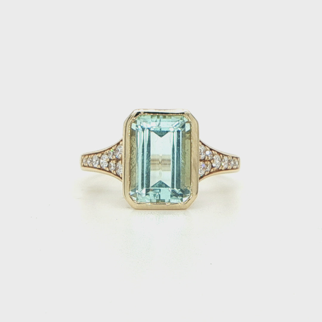 14K Yellow Gold Emerald-Cut Aquamarine & Diamond Ring