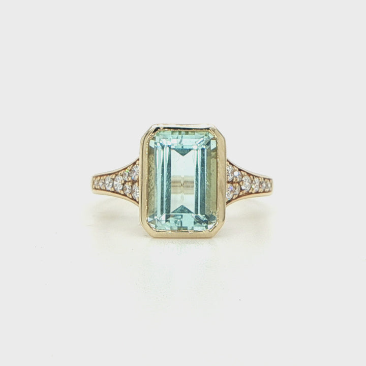 14K Yellow Gold Emerald-Cut Aquamarine & Diamond Ring
