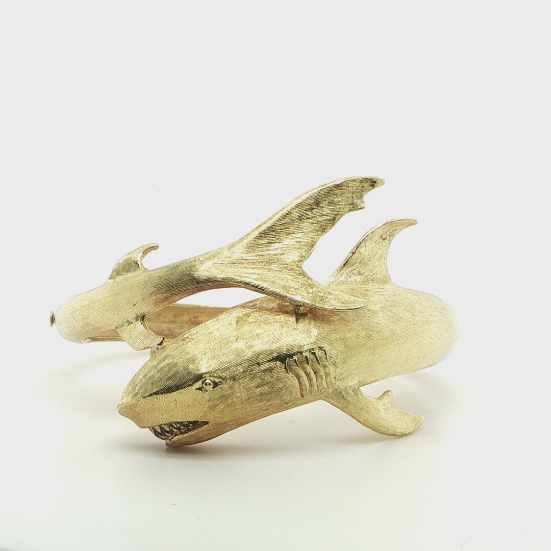 18K Yellow Gold Shark Bangle - Brush Finish