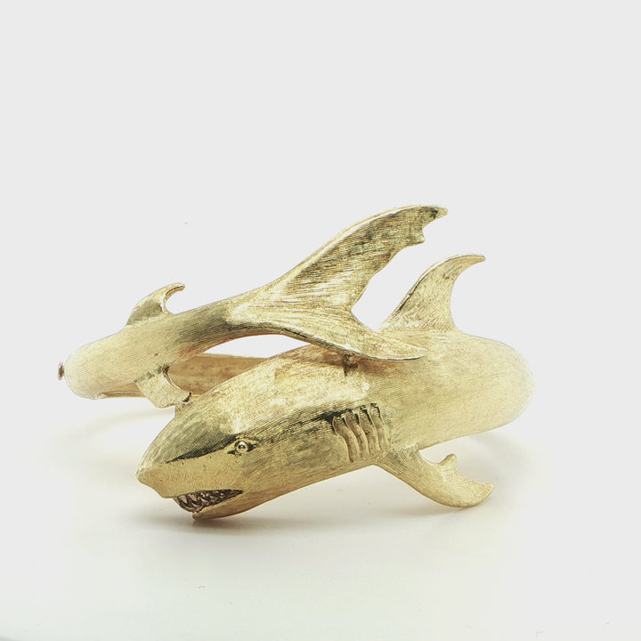 18K Yellow Gold Shark Bangle - Brush Finish