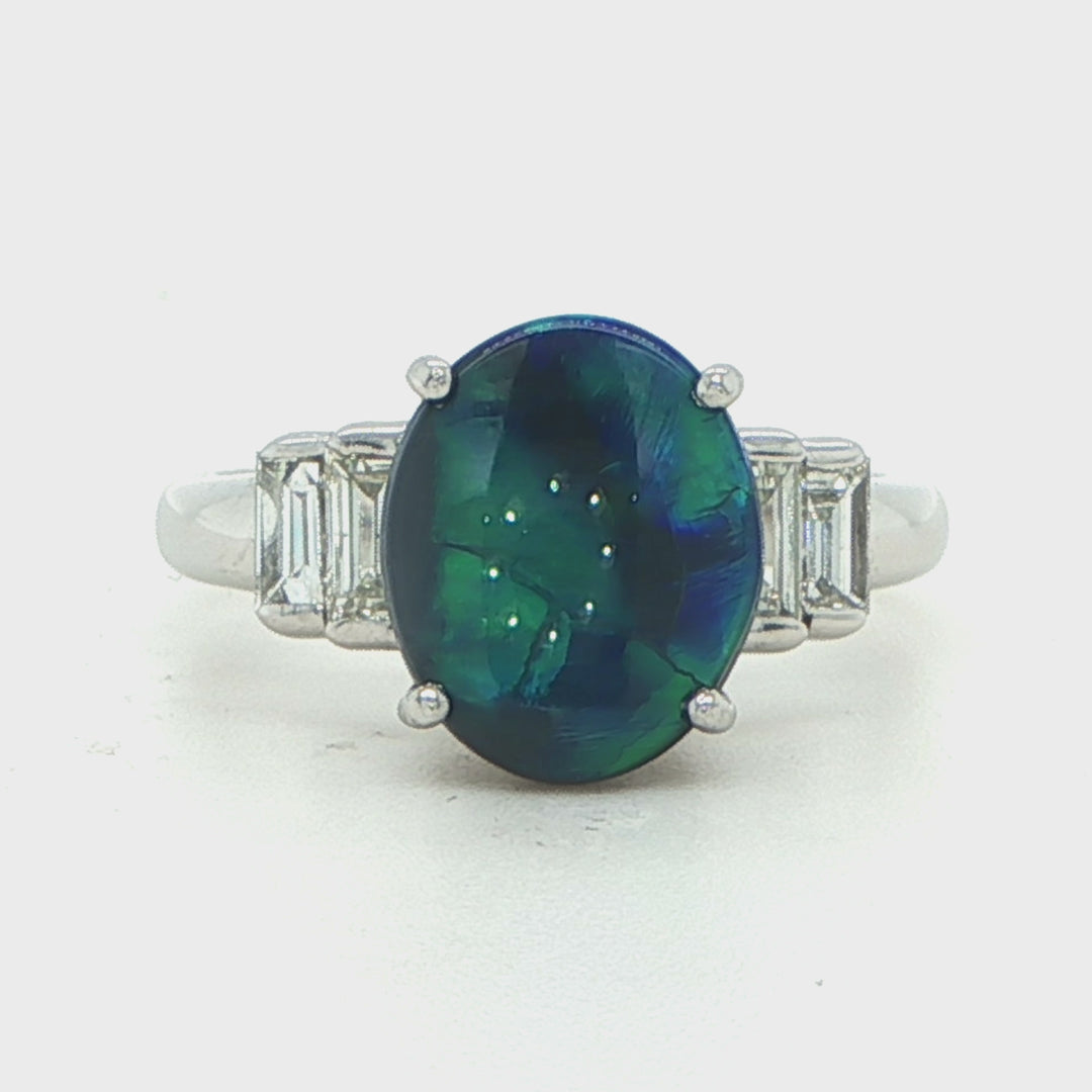 Platinum Black Opal & Diamond Ring
