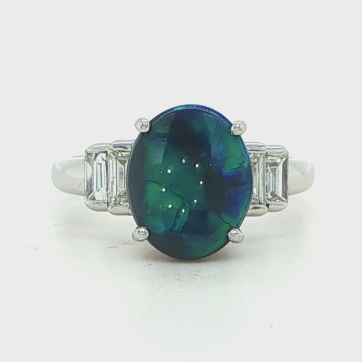 Platinum Black Opal & Diamond Ring