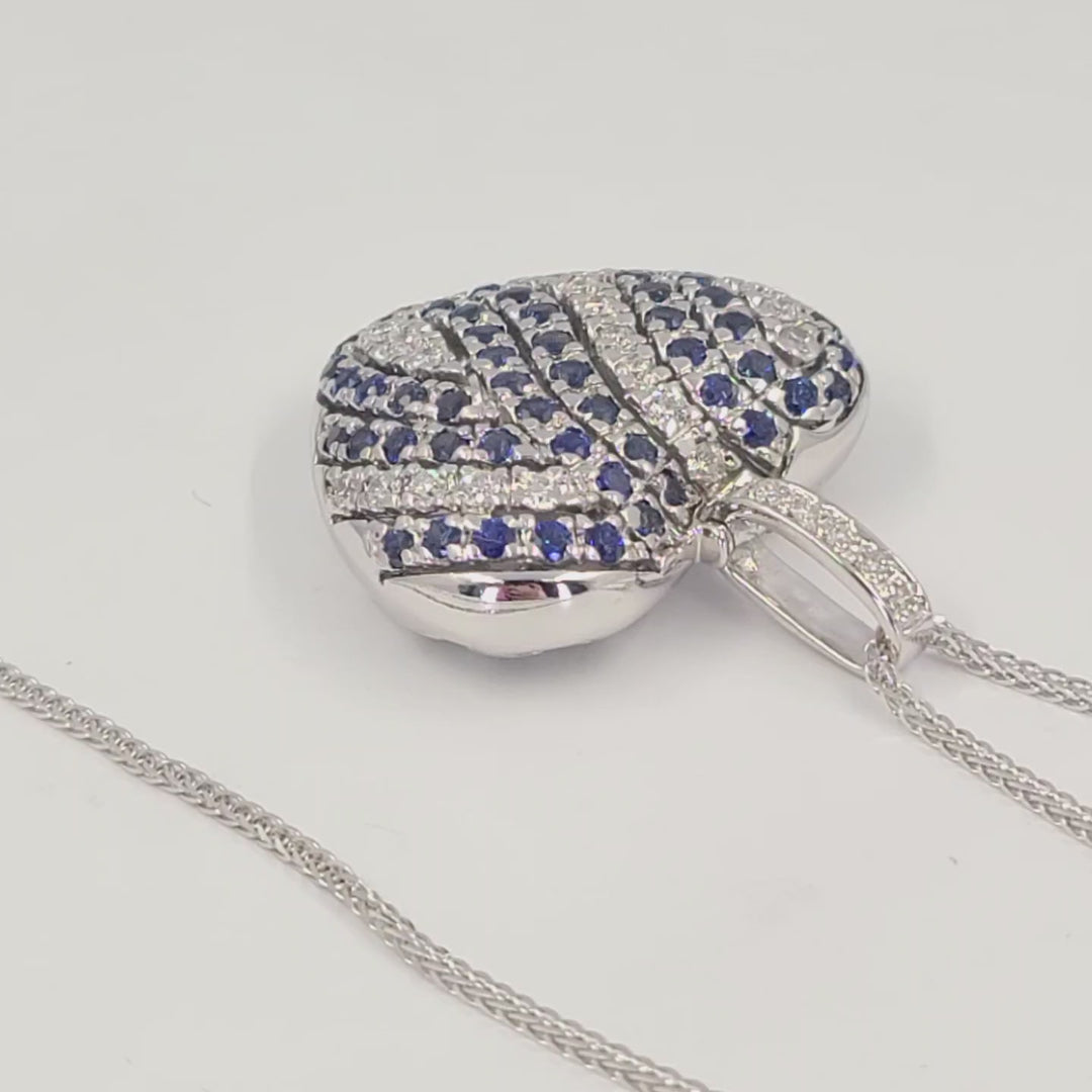 Sapphire and Diamond Puff Heart Necklace