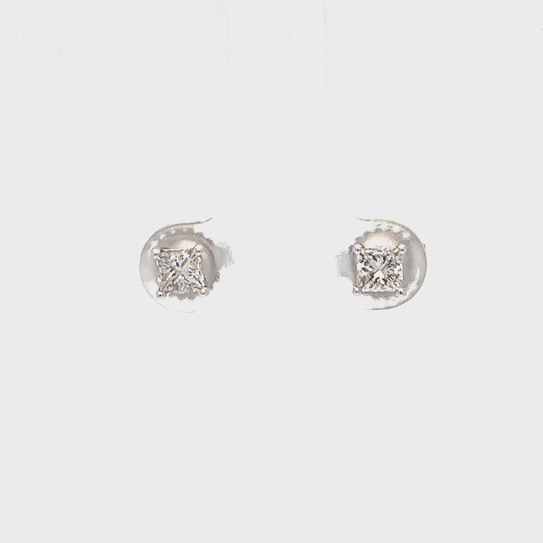14K White Gold Princess Cut Diamond Stud Earrings