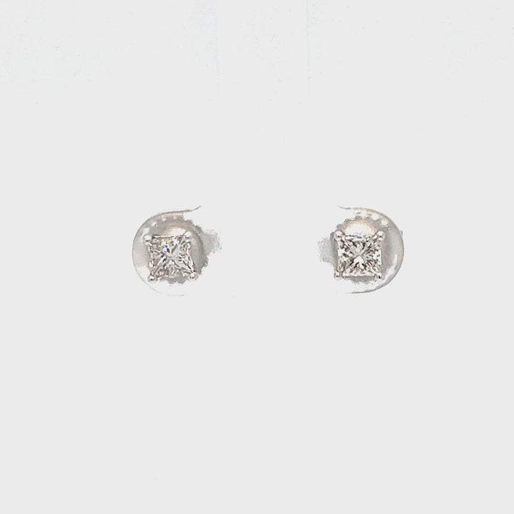 14K White Gold Princess Cut Diamond Stud Earrings