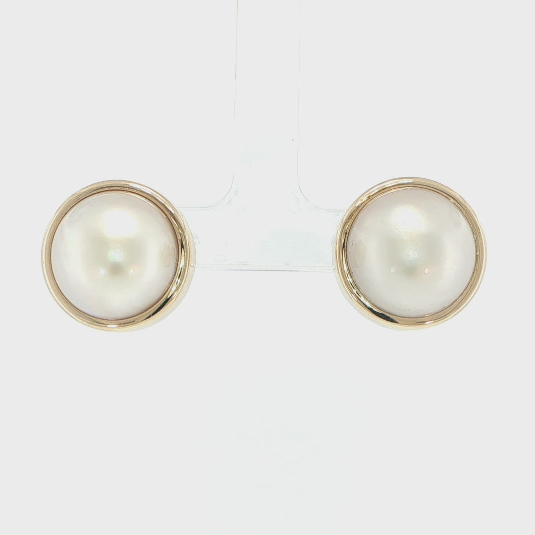 14K Yellow Gold Mabe Pearl Bezel Set Earrings