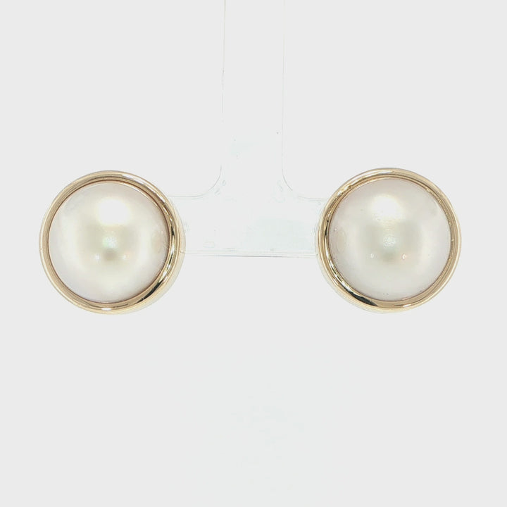 14K Yellow Gold Mabe Pearl Bezel Set Earrings