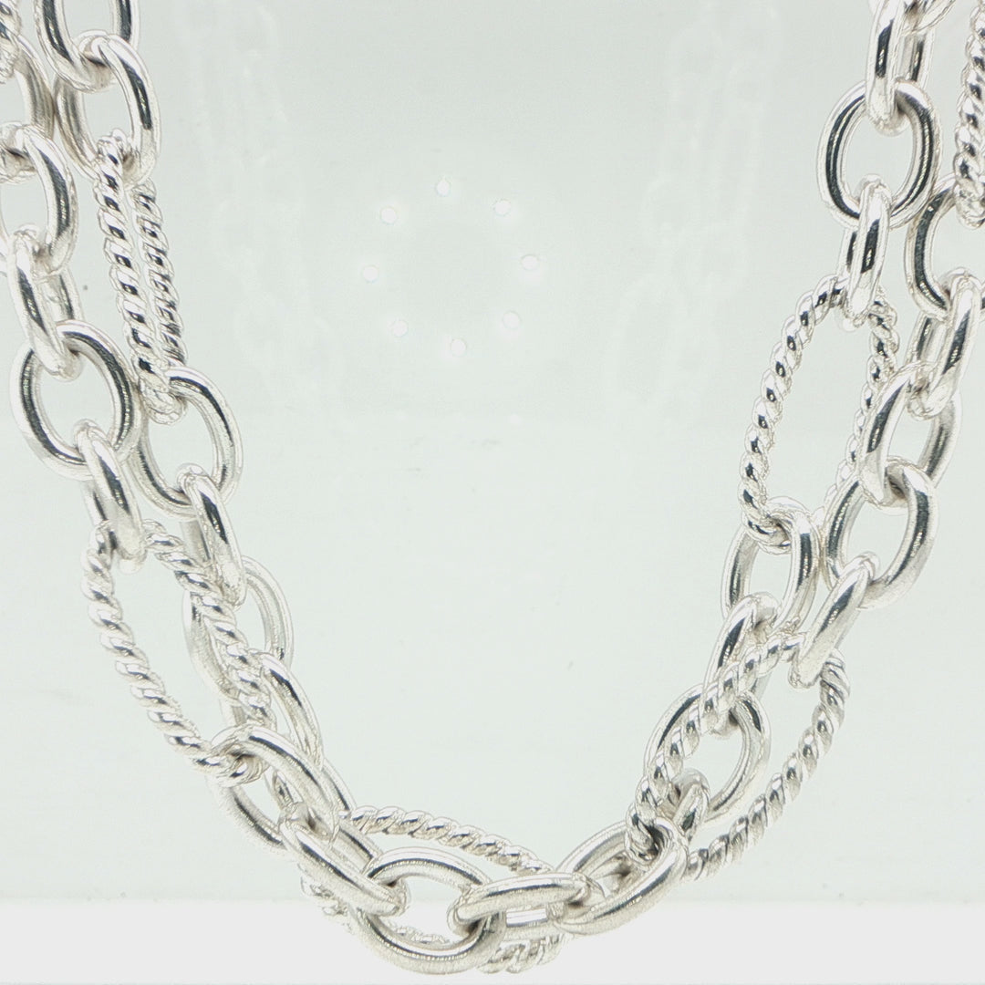 David Yurman Sterling Silver Open Link Necklace with 18K Gold Accent