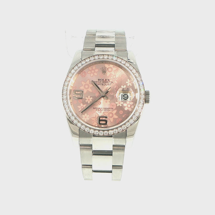 Rolex Datejust 36mm Stainless Steel Diamond Bezel Pink Floral Dial 116244
