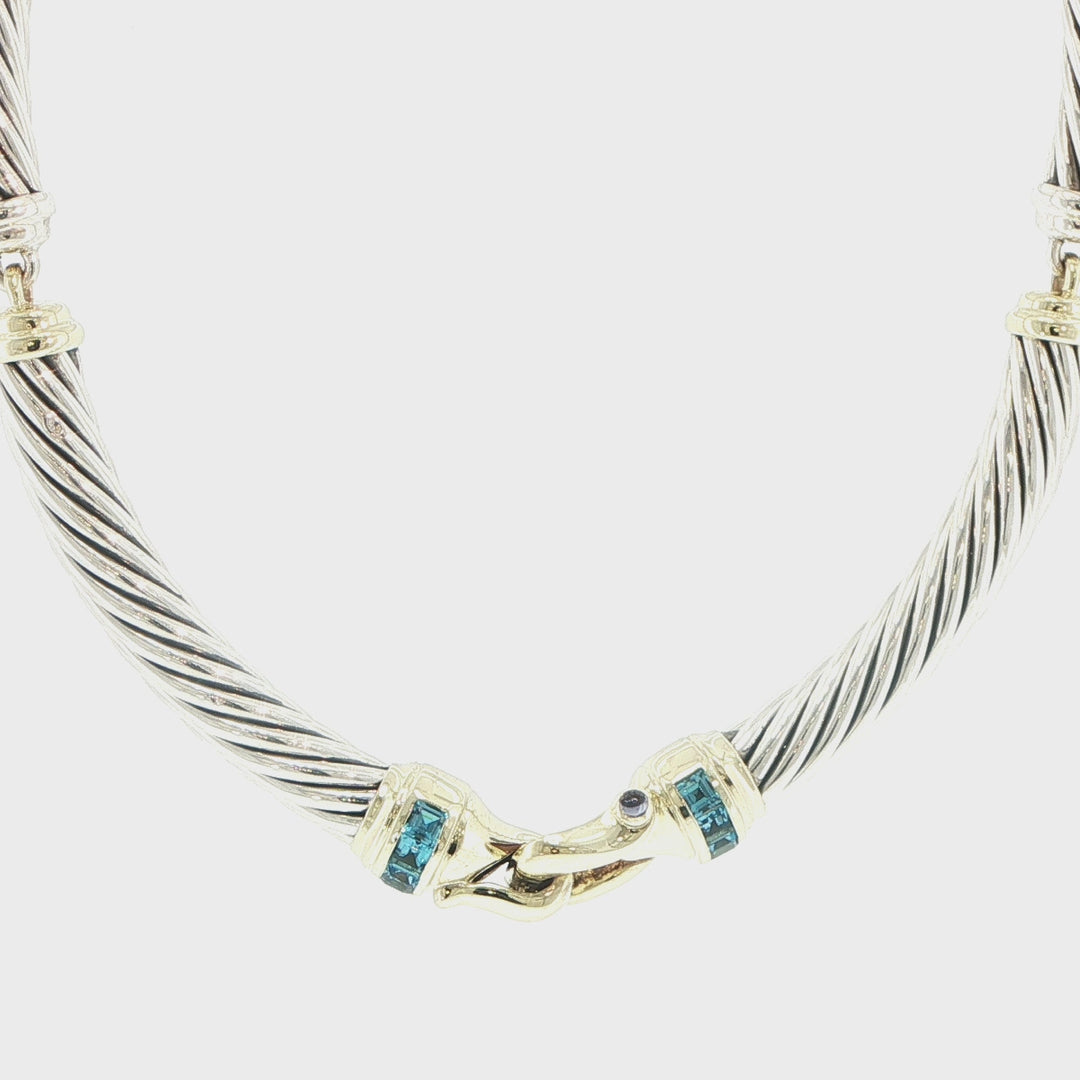David Yurman Sterling Silver & 14K Yellow Gold Blue Topaz Collar Necklace