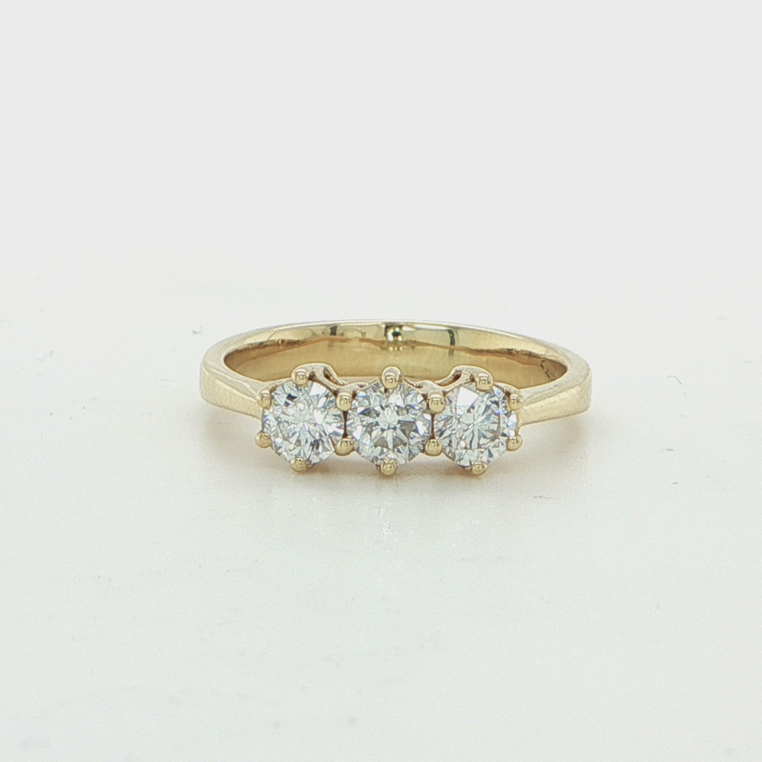 18K Yellow Gold Three Stone Diamond Engagement Ring