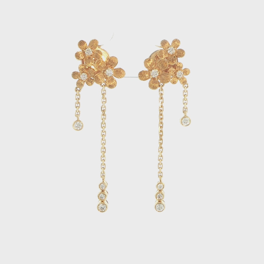 18K Yellow Gold Diamond Floral Drop Earrings