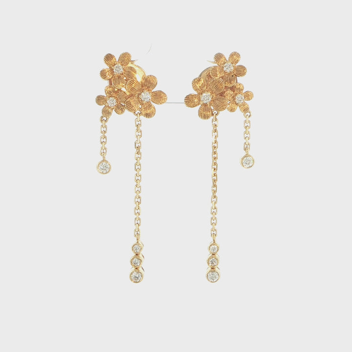 18K Yellow Gold Diamond Floral Drop Earrings