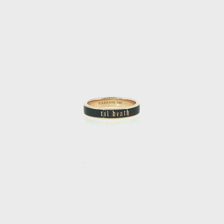 14K Yellow Gold Marrow "Til Death" Black Enamel Ring