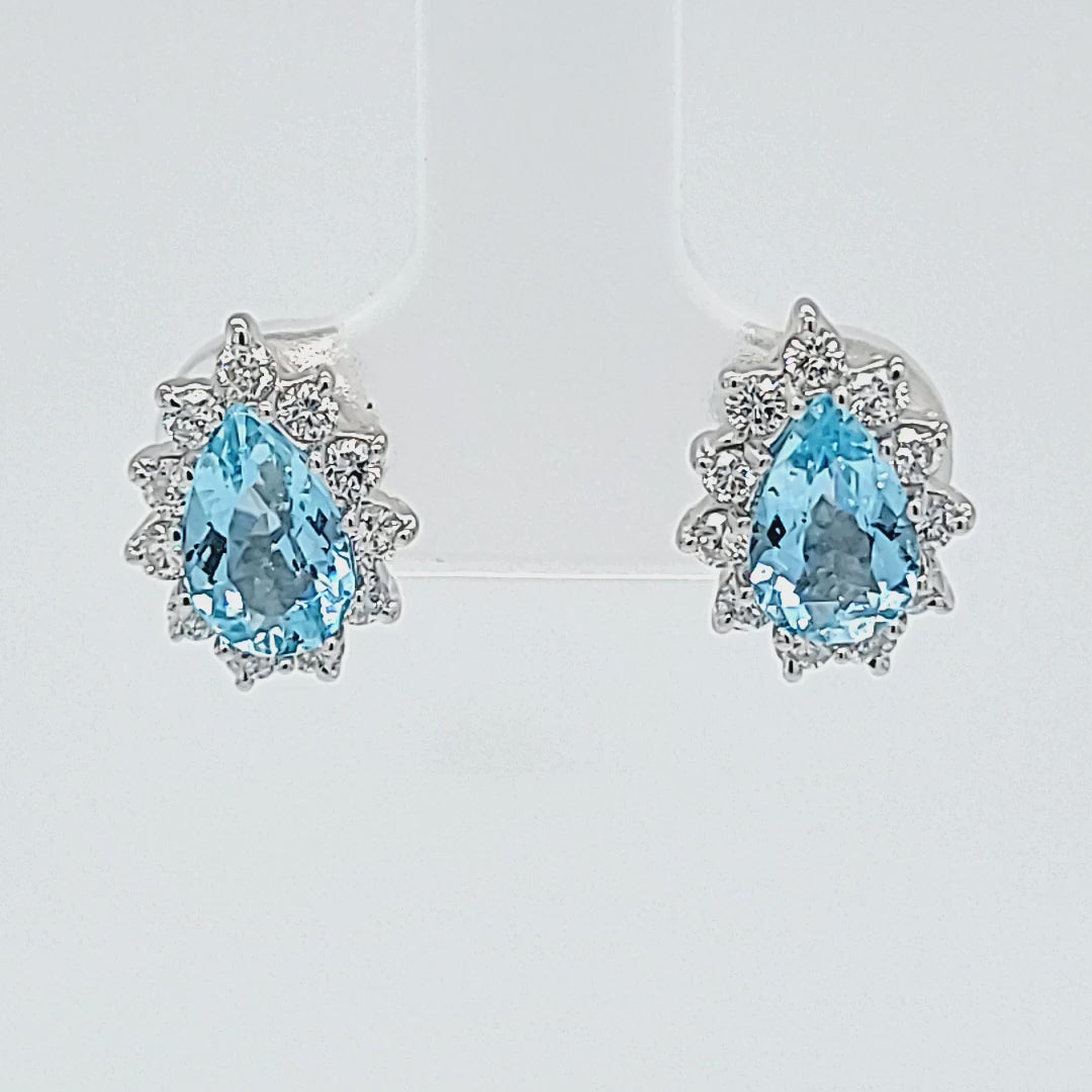 Aquamarine and Diamond Stud Earrings