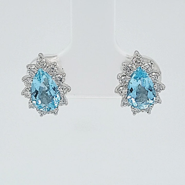 Aquamarine and Diamond Stud Earrings