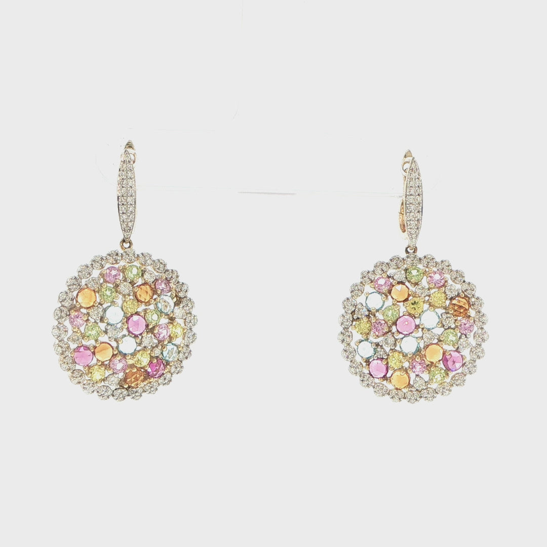 14K Yellow Gold Multi-Gemstone & Diamond Cluster Drop Earrings