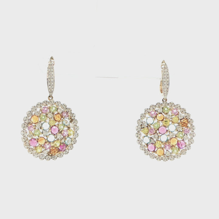 14K Yellow Gold Multi-Gemstone & Diamond Cluster Drop Earrings