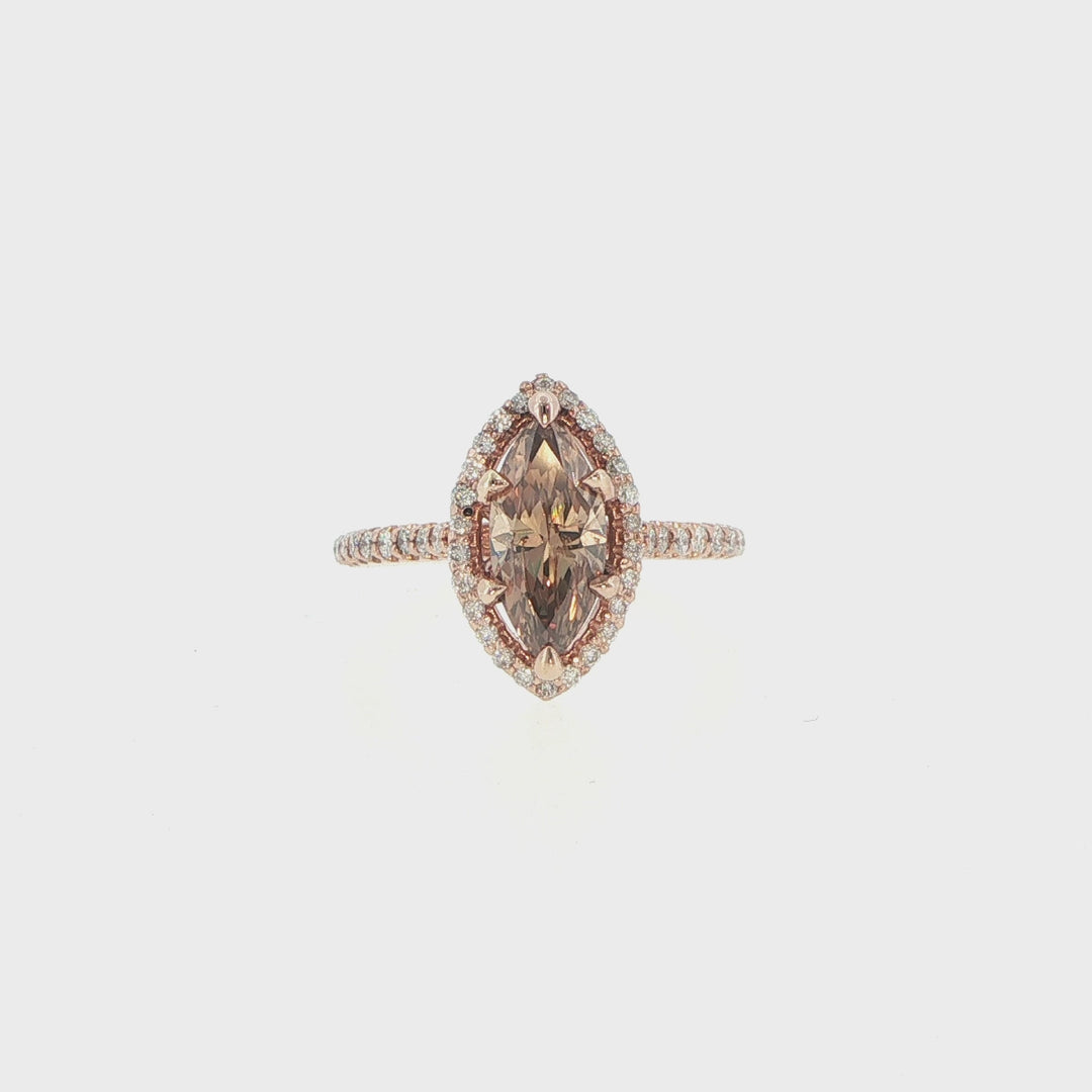 14K Rose Gold 1.36 Ct Fancy Orange-Brown Marquise Diamond Halo Engagement Ring