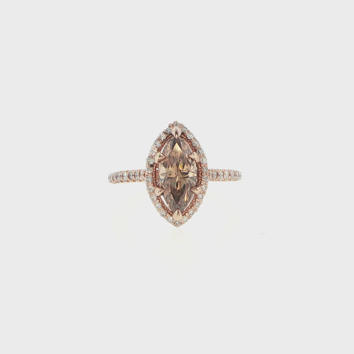 14K Rose Gold 1.36 Ct Fancy Orange-Brown Marquise Diamond Halo Engagement Ring