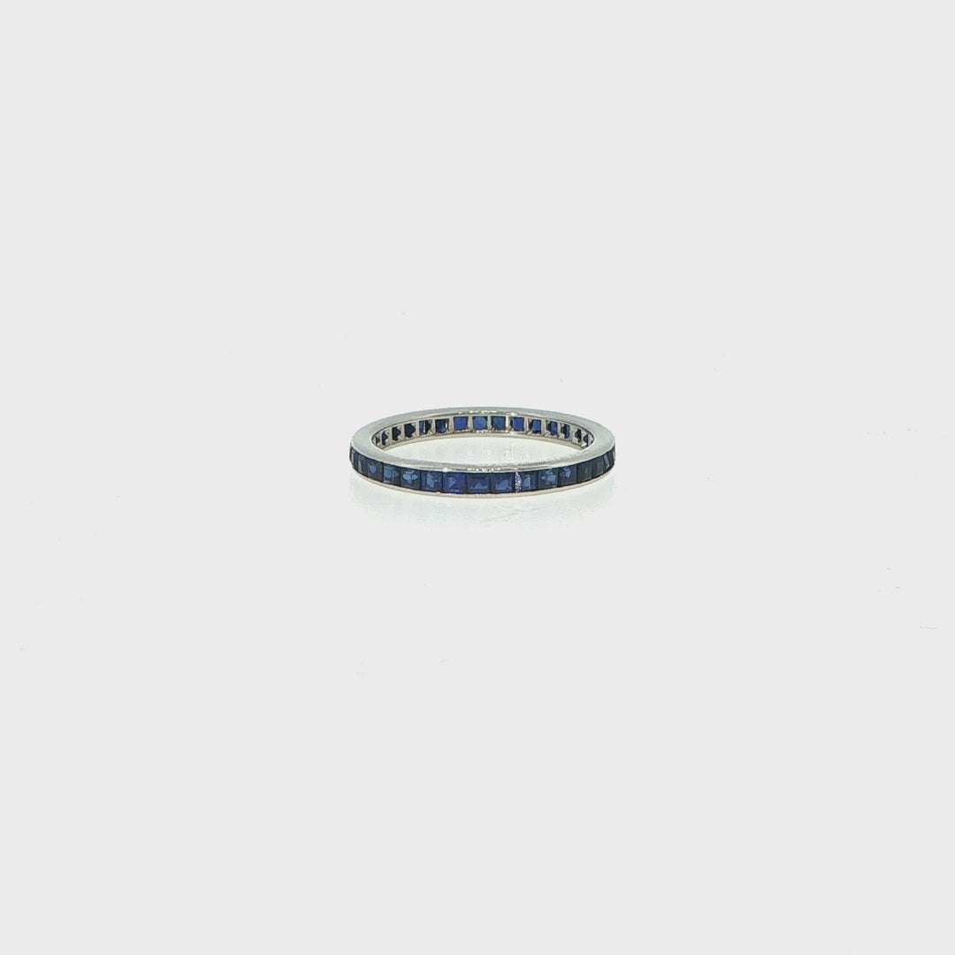 14K White Gold Synthetic Sapphire Square Cut Band Ring