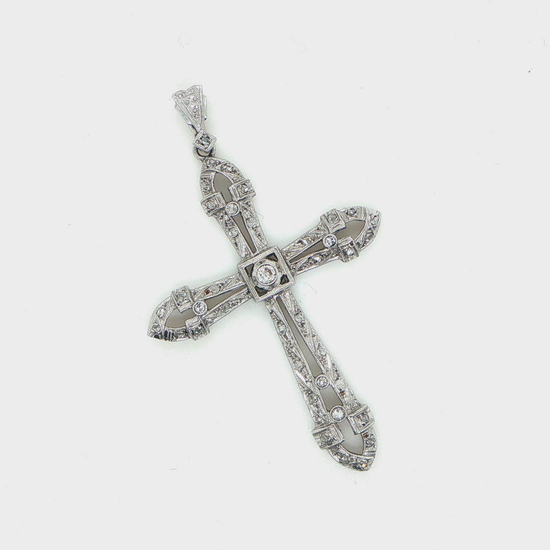 Antique Platinum & 18K White Gold Diamond Cross Pendant