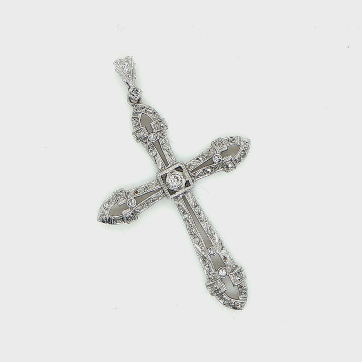 Antique Platinum & 18K White Gold Diamond Cross Pendant