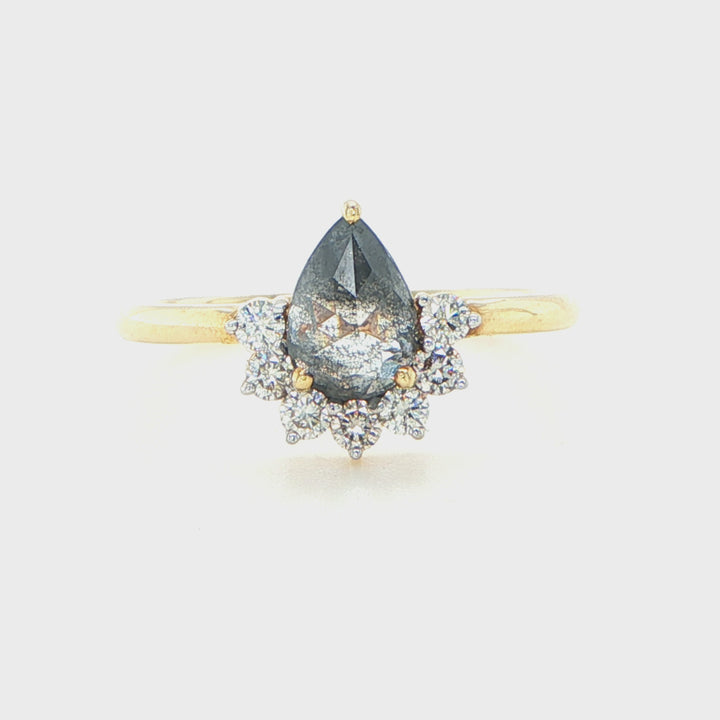 Yellow Gold Pear Salt & Pepper Diamond Ring