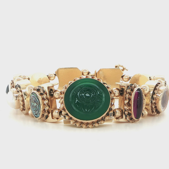 Antique 14K Yellow Gold Gemstone Slide Bracelet