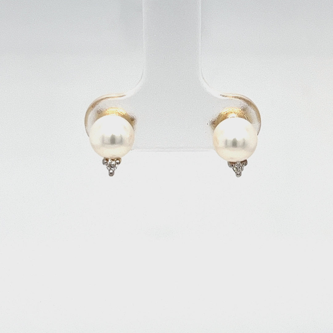 6mm Pearl Stud Earrings with Diamond Accents
