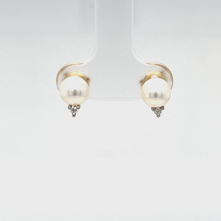 6mm Pearl Stud Earrings with Diamond Accents