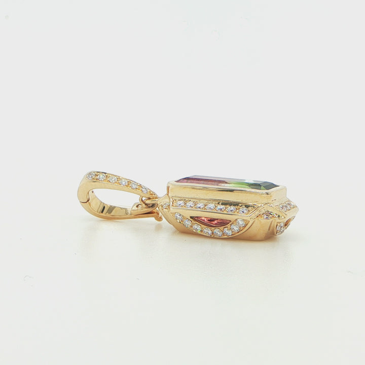 14K Yellow Gold Watermelon Tourmaline Pendant