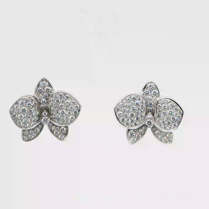 Cartier Caresse D'orchidees 18K White Gold Diamond Earrings