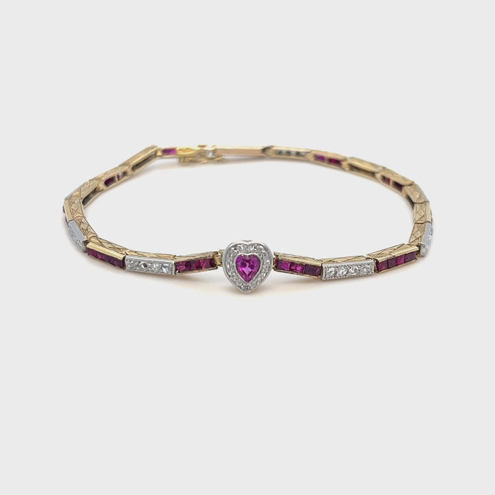 Ruby & Diamond Heart Bracelet