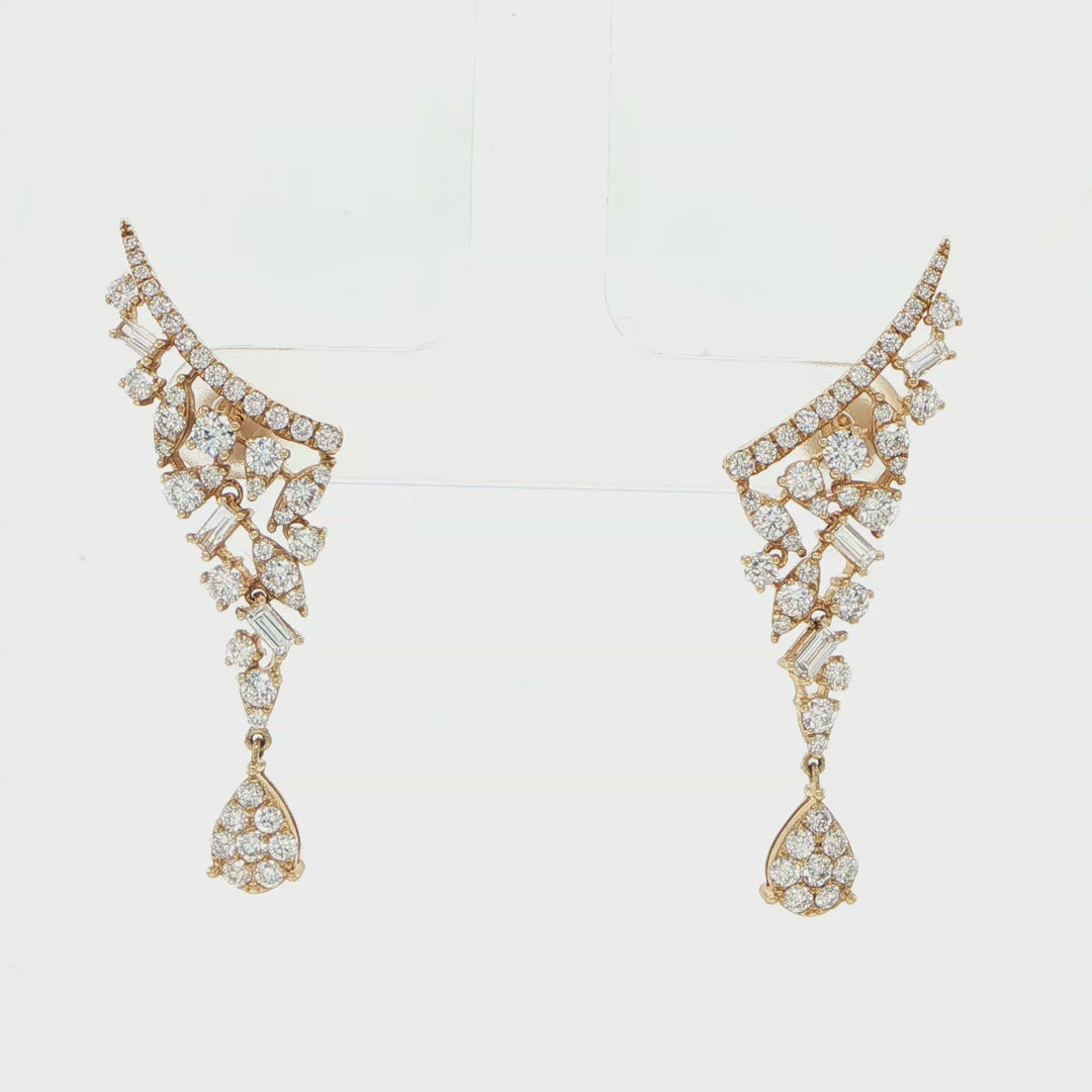 14K Yellow Gold Crawler Drop Diamond Earrings